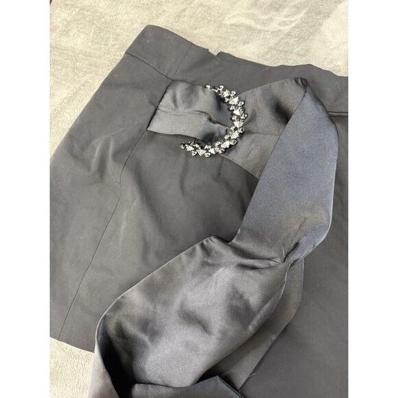 Zara Black Mini Skirt with Rhinestone Buckle & Satin Bow Detail Size L - Picture 8 of 14